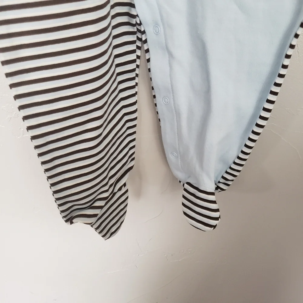 Babyworks NWOT Baby Boy 6-9 Months Blue Brown Footie Pajamas Dog Stripes PJs